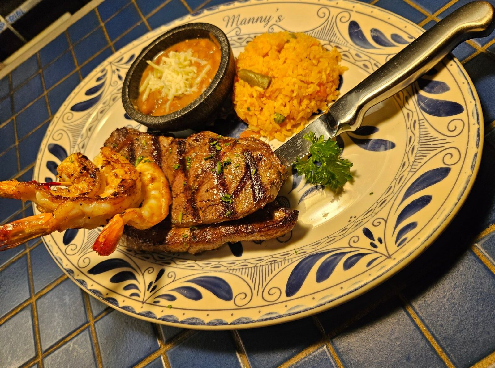 New York Steak and Grilled Shrimp